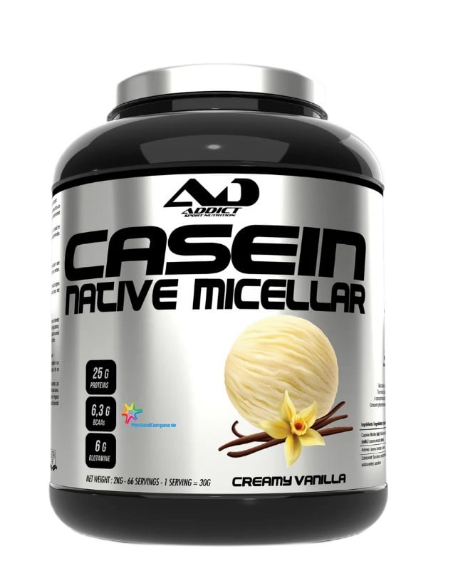 Addict Sport Nutrition - Native mikellärt kasein krämig vaniljsmak + 2000 g