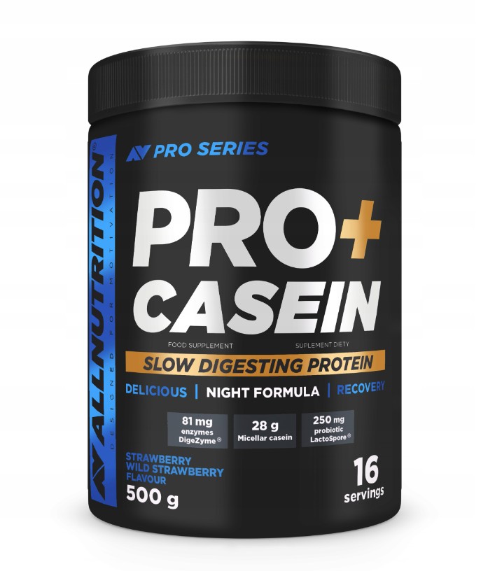 Allnutrition - Pro+ Kasein Jordgubbs- och vildjordgubbs-smak + 500 g