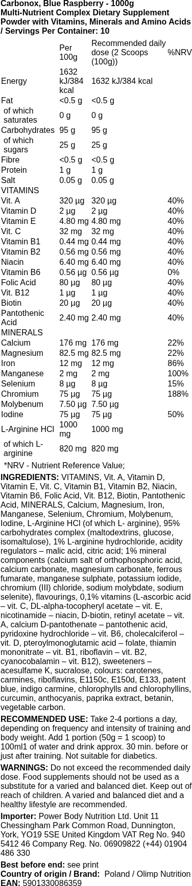 Olimp Nutrition - Carbonox, Sinaasappel - 1000g - Afbeelding 2