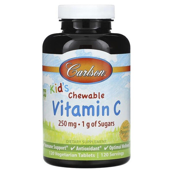 Carlson Labs - Barnens tuggtabletter med C-vitamin naturlig mandarin-smak + 250 mg
