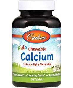 Carlson Labs - Kalciumtuggtabletter för barn 250 mg per tablett med naturlig vaniljsmak + 60 tabletter
