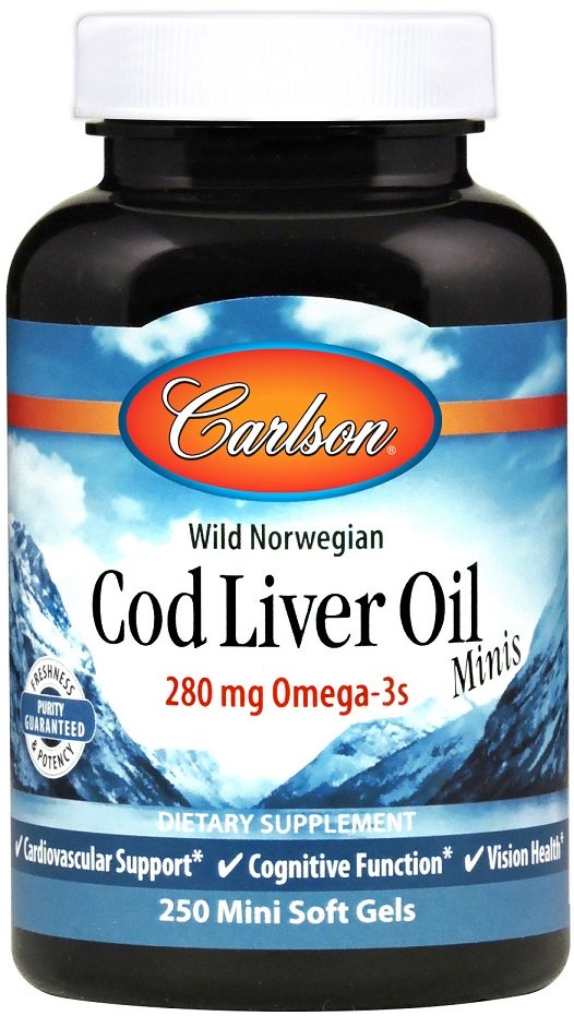 Carlson Labs - Torskleverolja Minis + 250 mjuka gelkapslar
