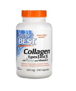 Doctor's Best - Kollagen typ I och III med Peptan och C-vitamin + 240 kapslar