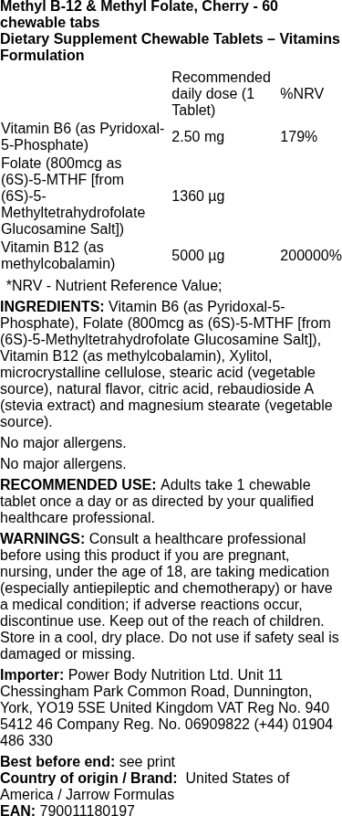 Jarrow Formulas - Methyl B-12 & Methyl Folate, Citroen - 100 kauwtabletten - Afbeelding 2