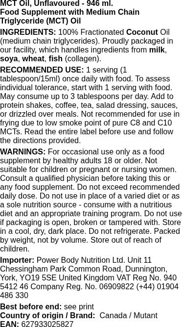 Mutant - onveresterde MCT-olie + 946 ml - Afbeelding 2