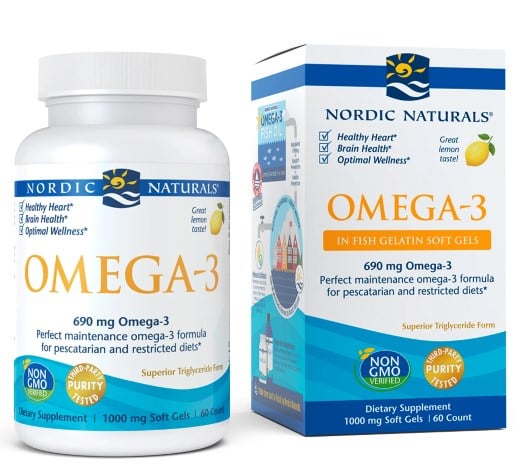 Nordic Naturals - Omega-3 citron-smak 690 mg (fiskgelatin) + 60 mjukgelkapslar