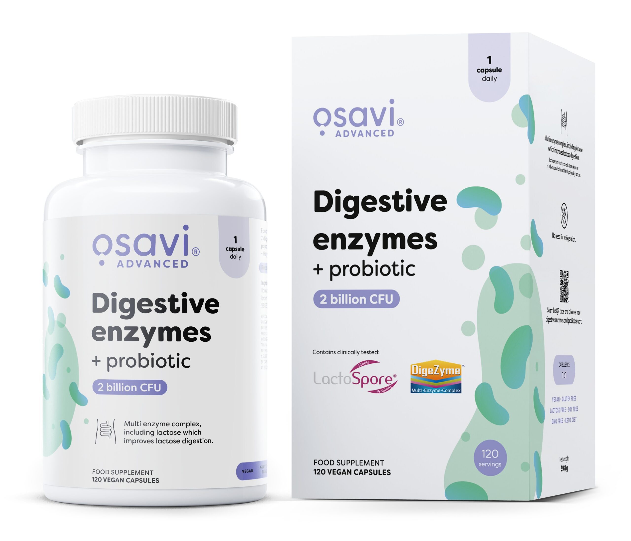 Osavi - Matsmältningsenzymer + Probiotika 120 veganska kapslar