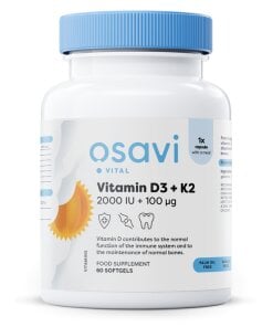 Osavi - Vitamin D3 + K2 + 2000 IE + 100 µg + 60 mjukgelkapslar