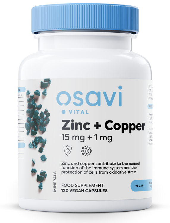 Osavi - zink + koppar 15 mg + 1 mg + 120 vegan-kapslar