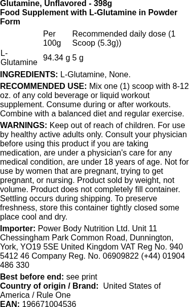 Rule one - Ongezoete Glutamine 398g - Afbeelding 2