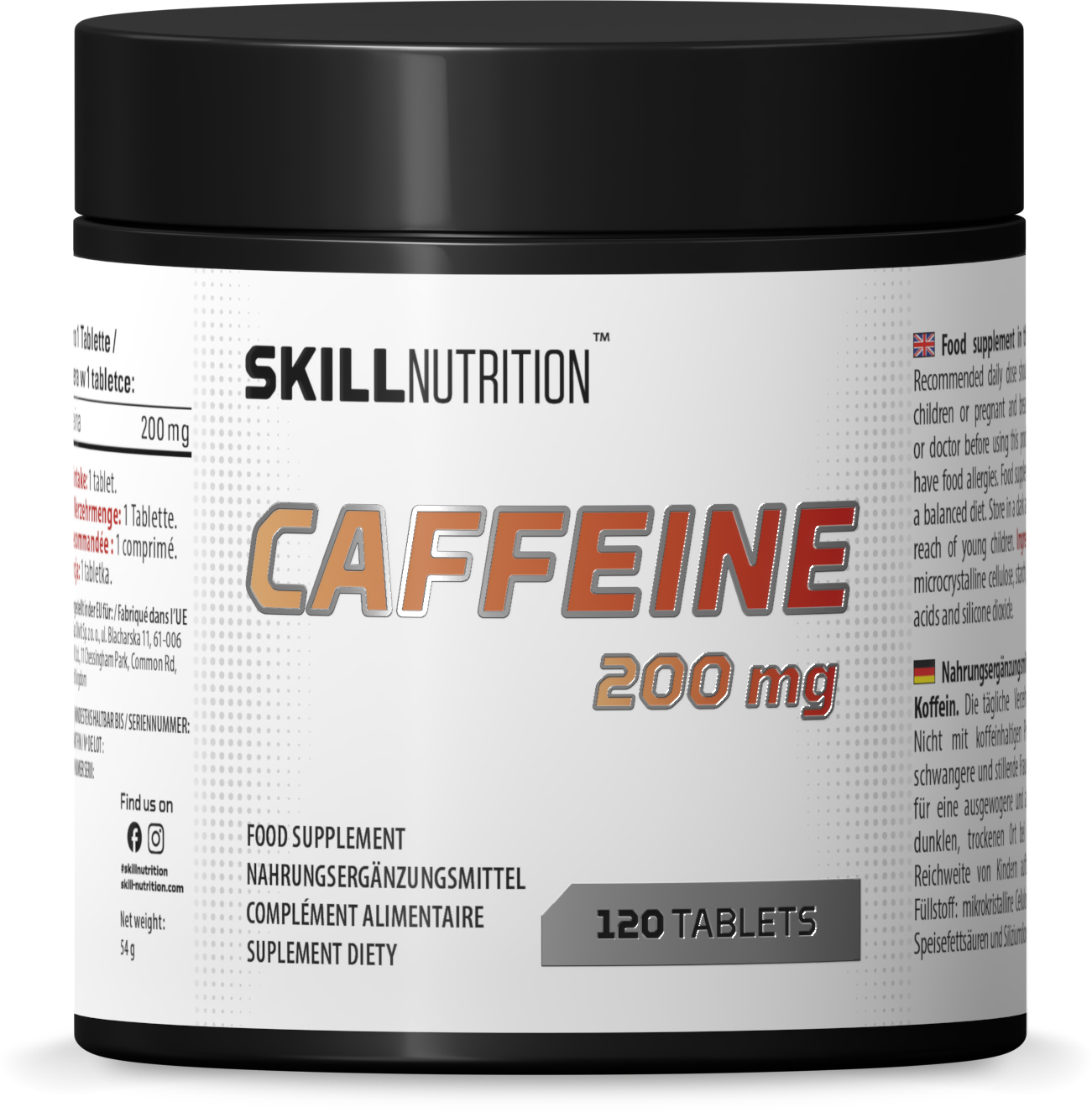 Skill Nutrition - Koffein 200 mg + 120 tabletter
