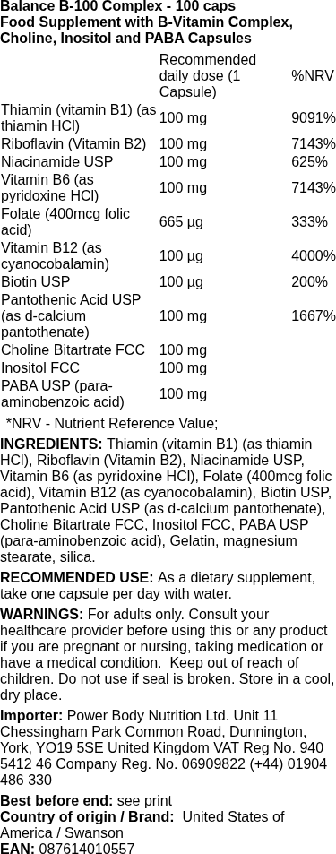 Swanson - Balans B-100 Complex - 100 capsules - Afbeelding 2