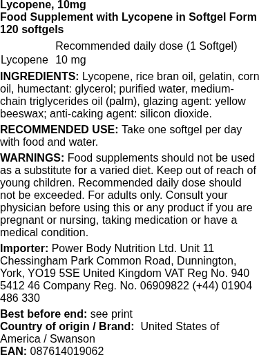Swanson - Lycopen, 10 mg - 120 zachte capsules - Afbeelding 2