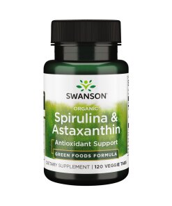 Swanson - Spirulina och astaxantin + 120 vegetariska tabletter